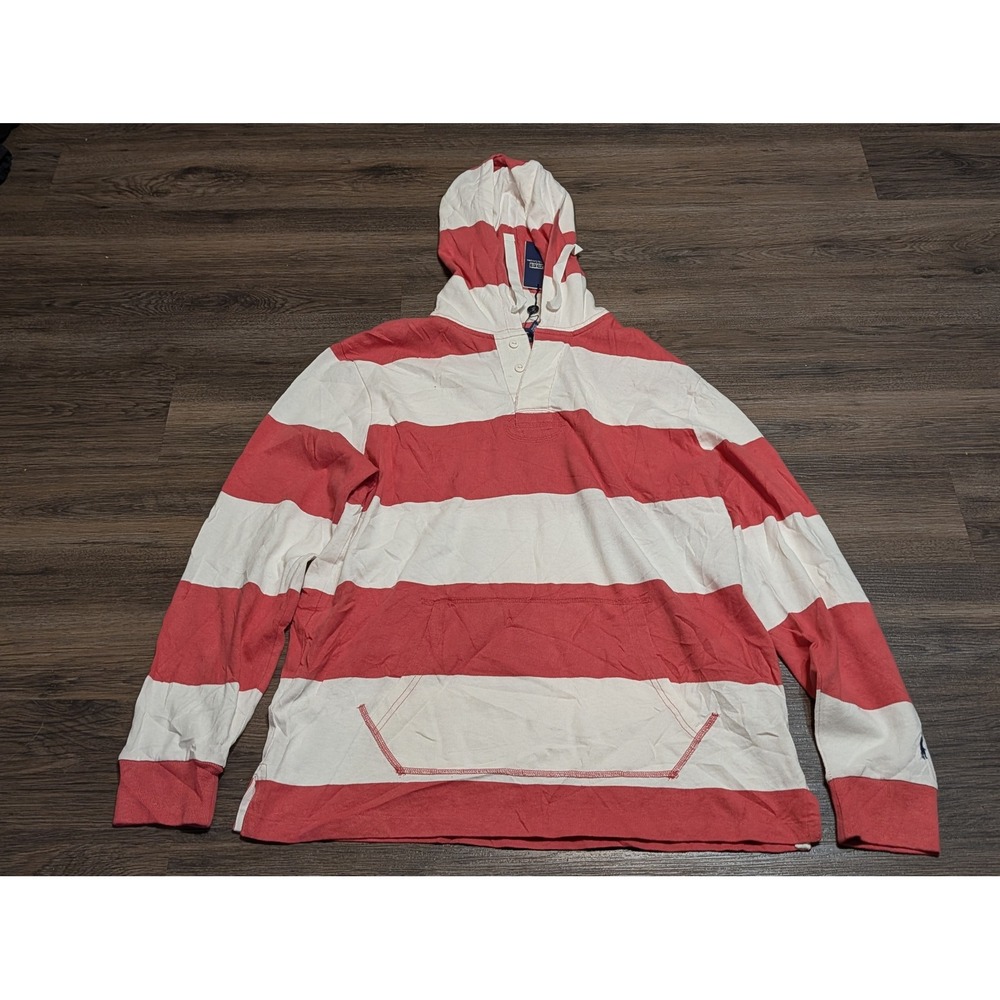 Polo Ralph Lauren Mens Striped Rugby Hoodie Red White Button Henley‎ M